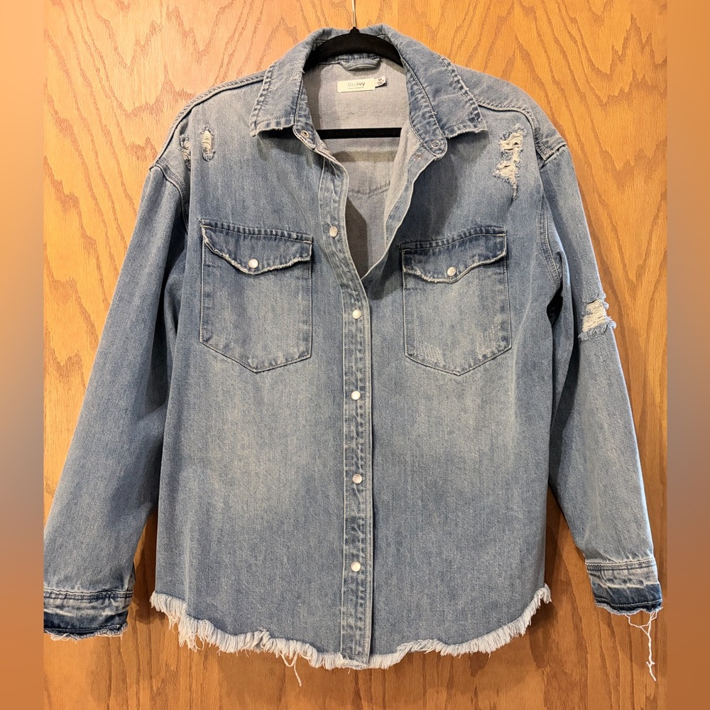 Blu Ivy Light Blue Distressed Denim Jacket